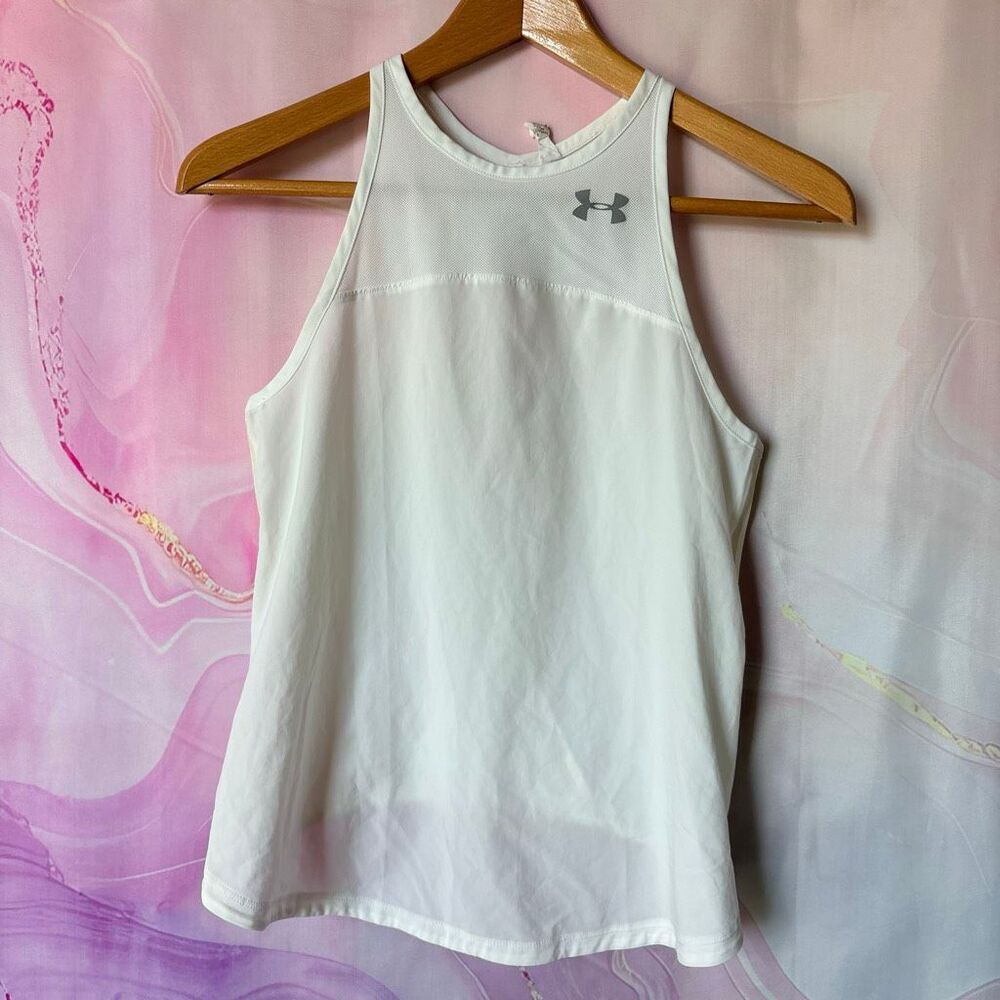 Under Armour XS White Open Back Athletic Tank Top Sporty Blokettecore Runner Gym